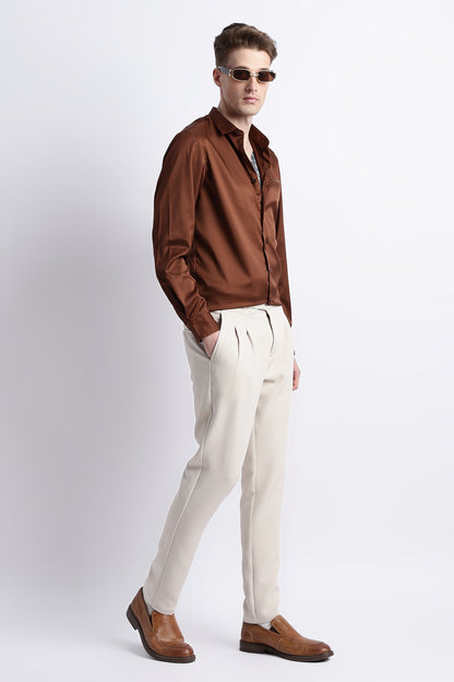 Smooth Satin Shirt Brown