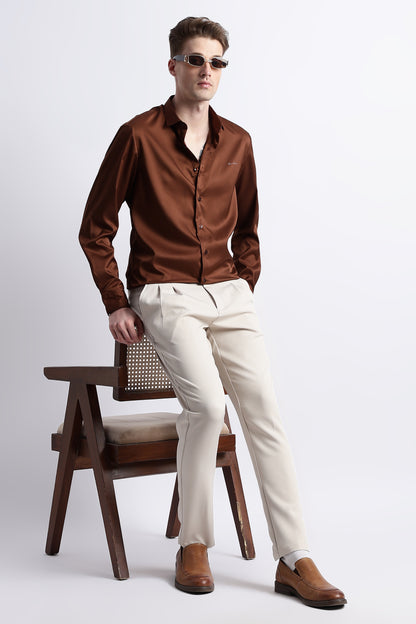 Smooth Satin Shirt Brown
