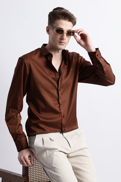 Smooth Satin Shirt Brown