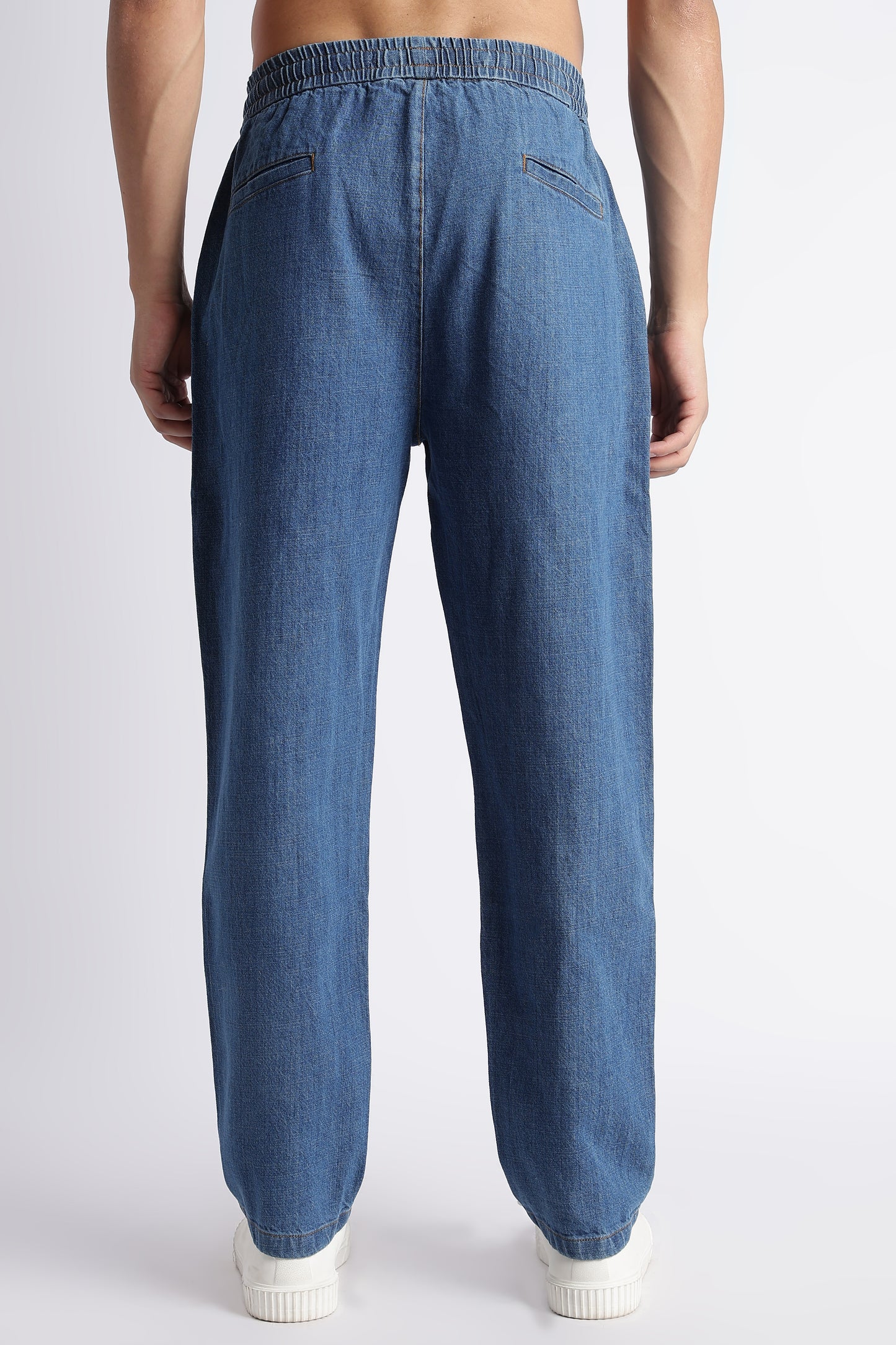 Mid Blue Drawstring Denim Pants