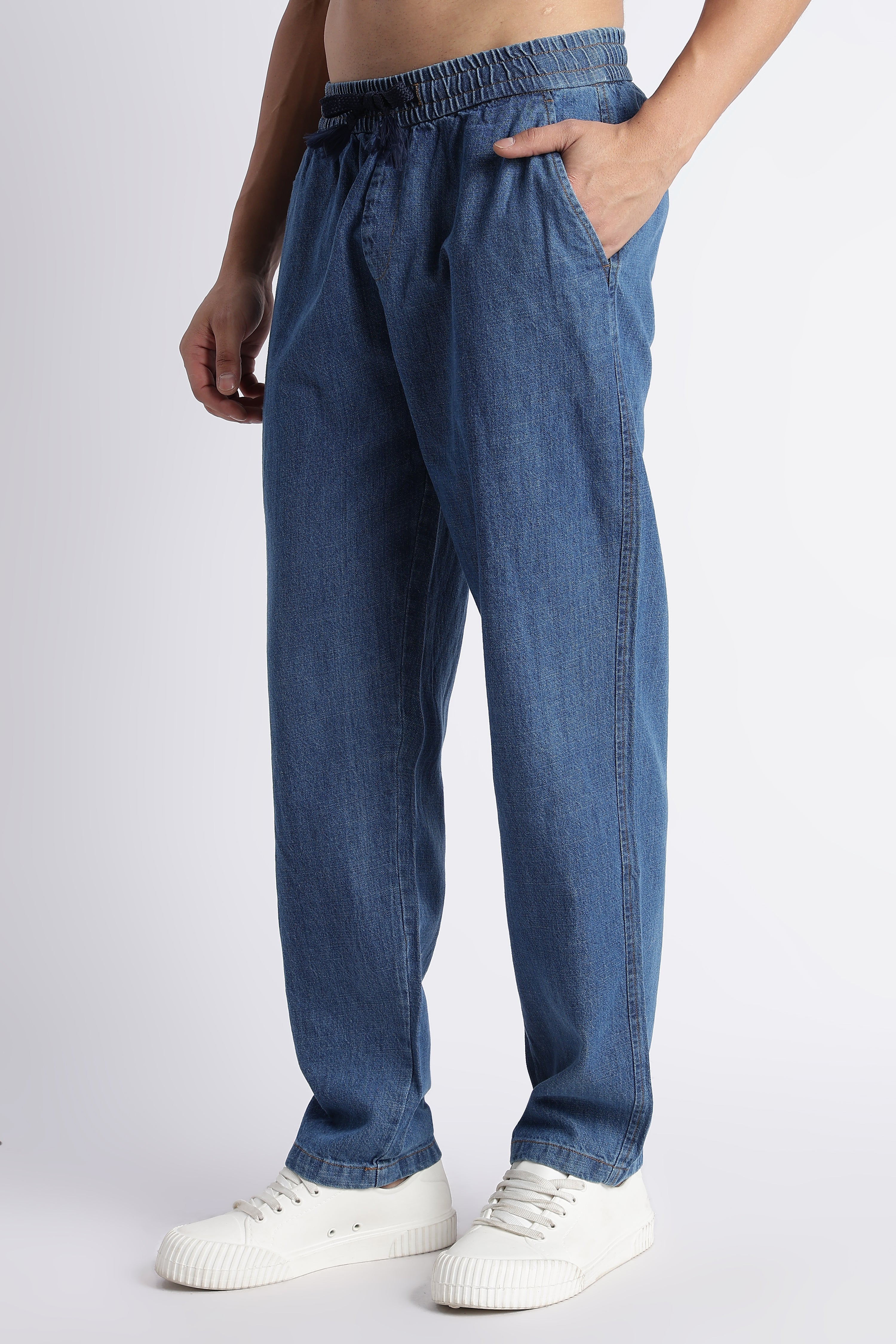 Men's Mid Blue Denim Drawstring Pyjamas - Relaxed Fit