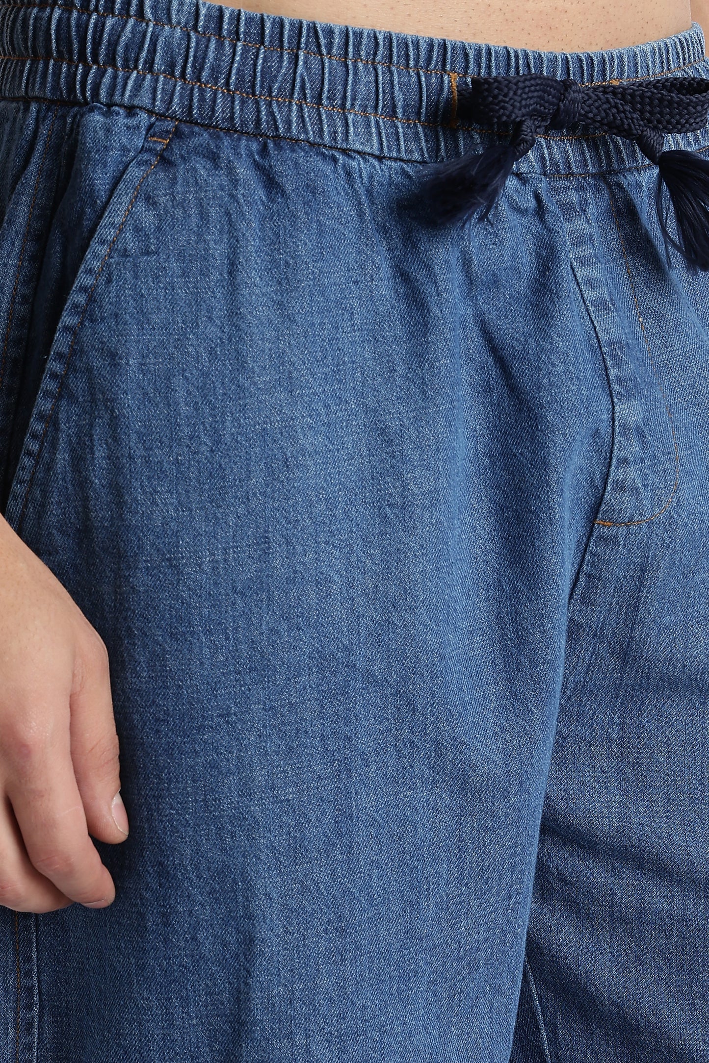 Mid Blue Drawstring Denim Pants