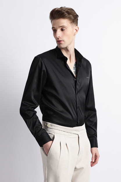 Smooth Satin Shirt Black