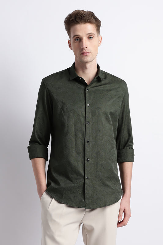 Textured Jacquard Shirt Olive