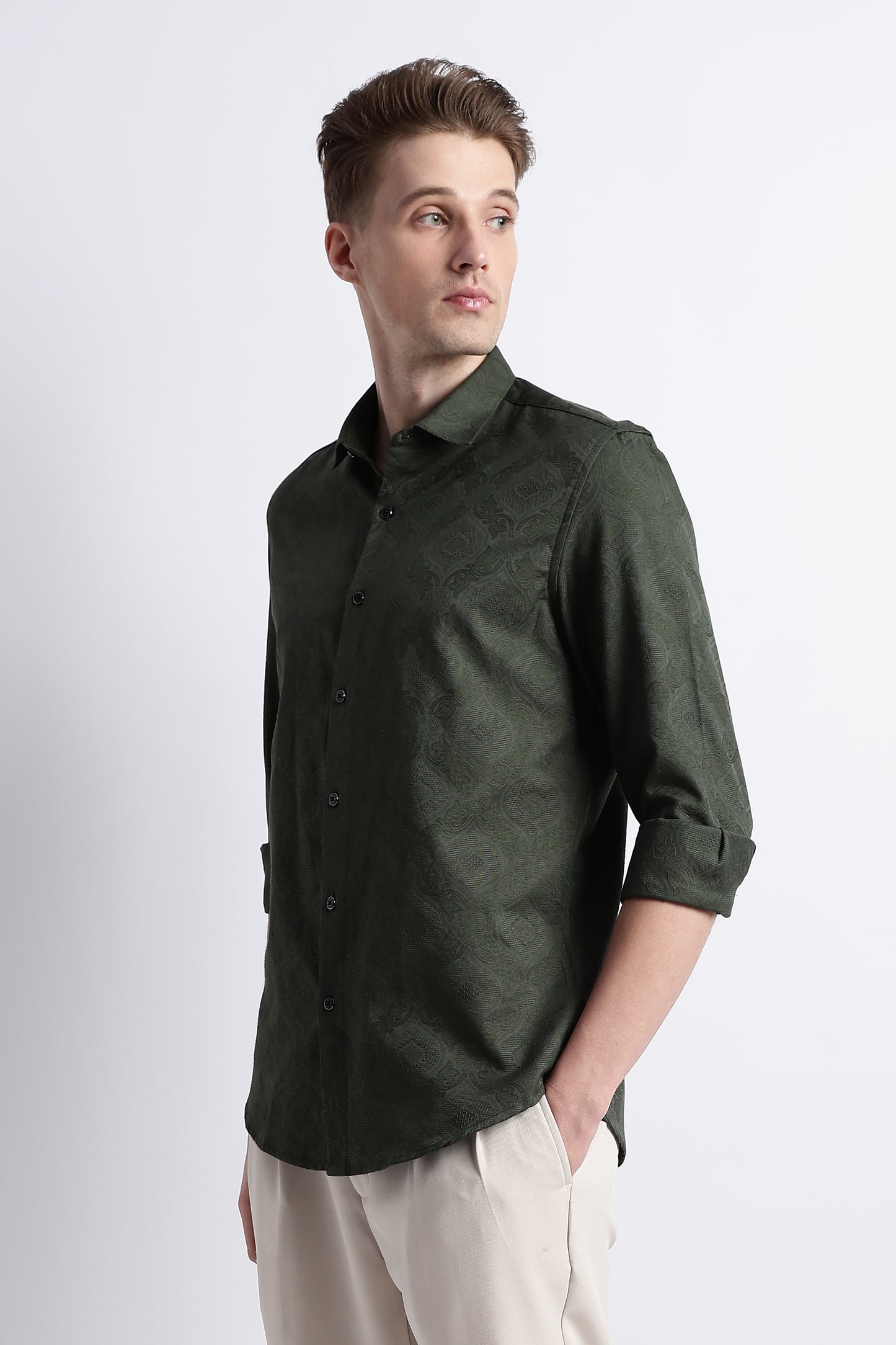Textured Jacquard Shirt Olive