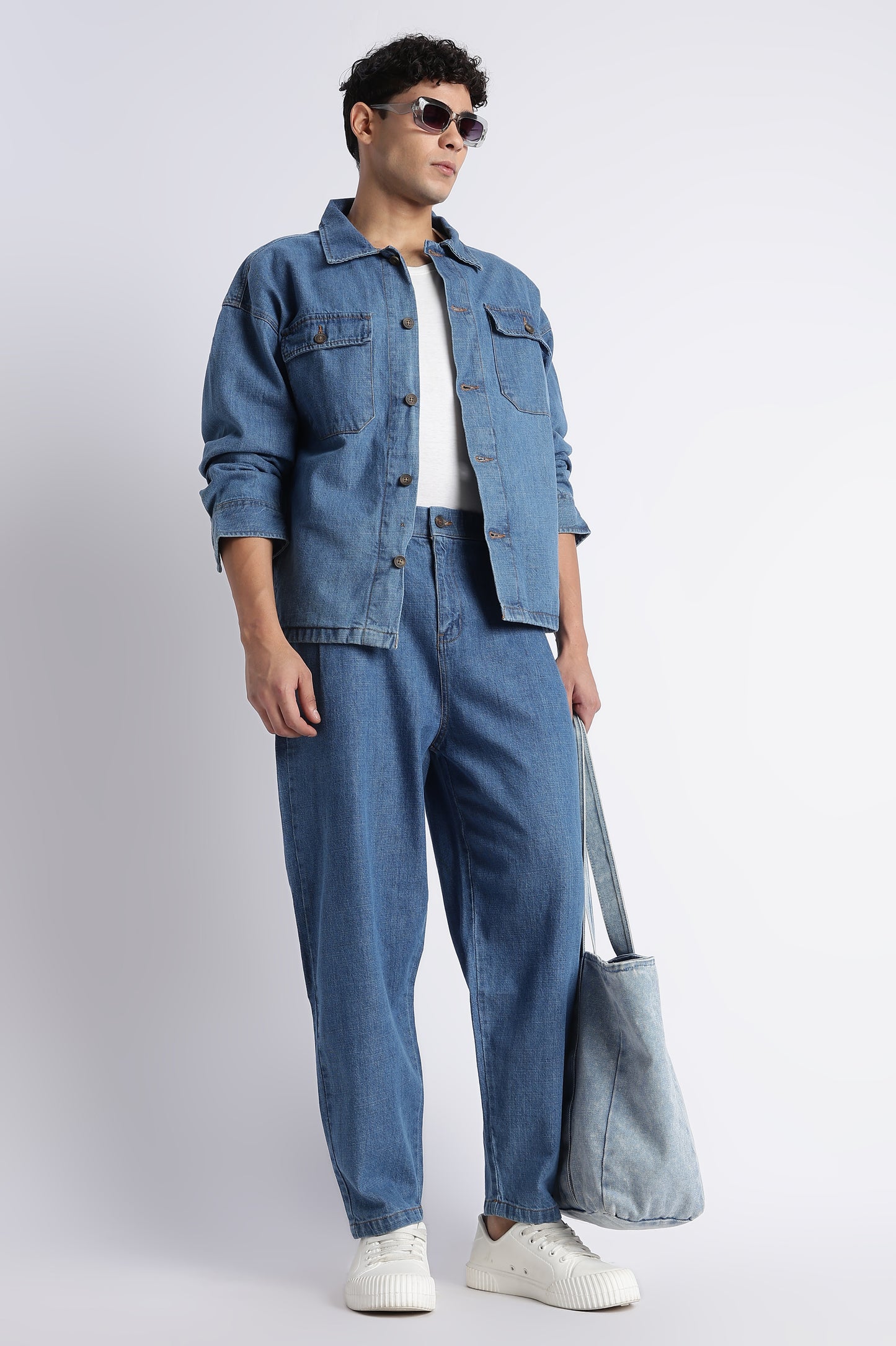 Mid Blue Baggy Jeans for Men