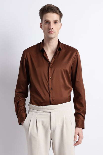 Smooth Satin Shirt Brown