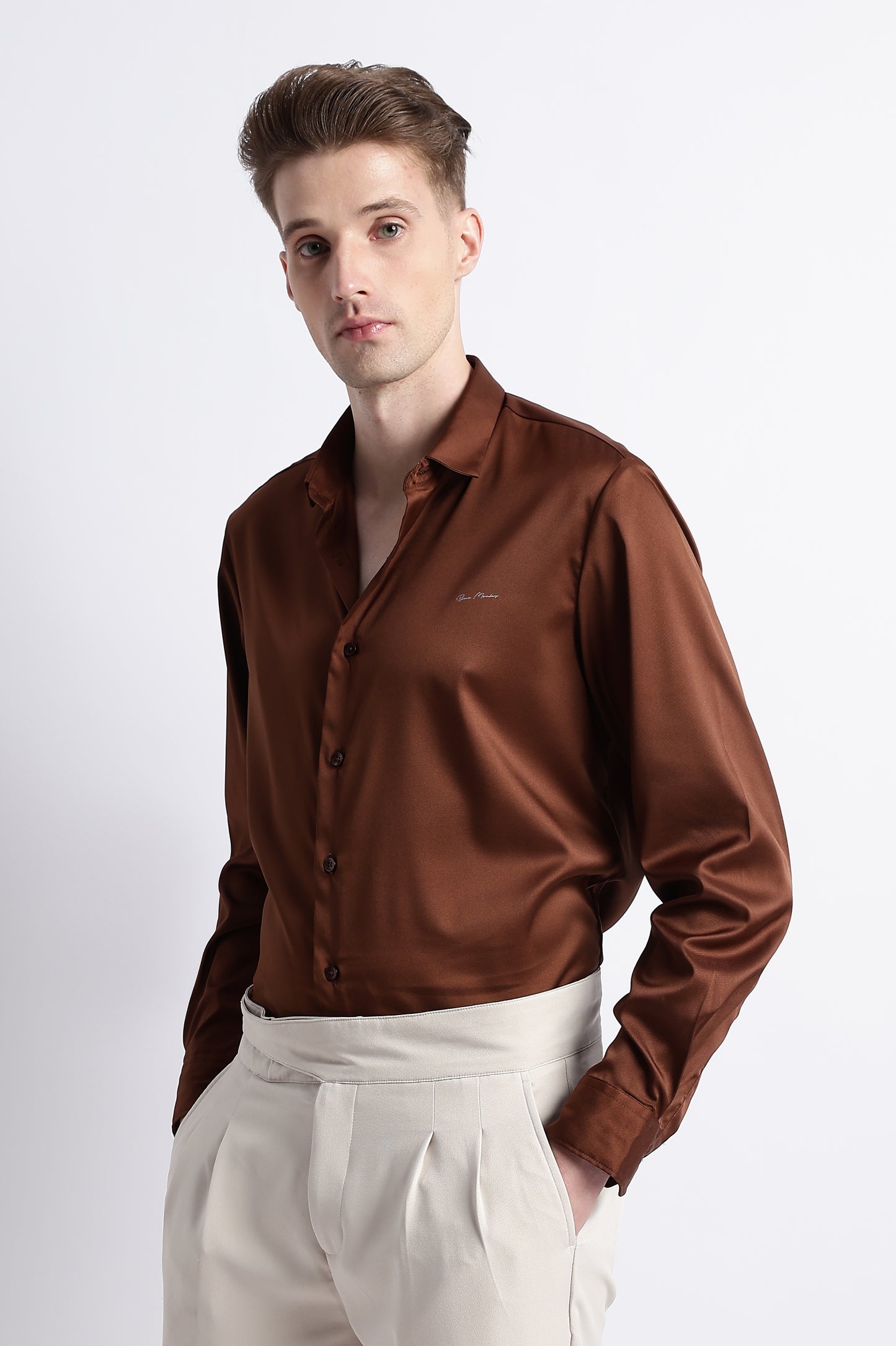 Smooth Satin Shirt Brown
