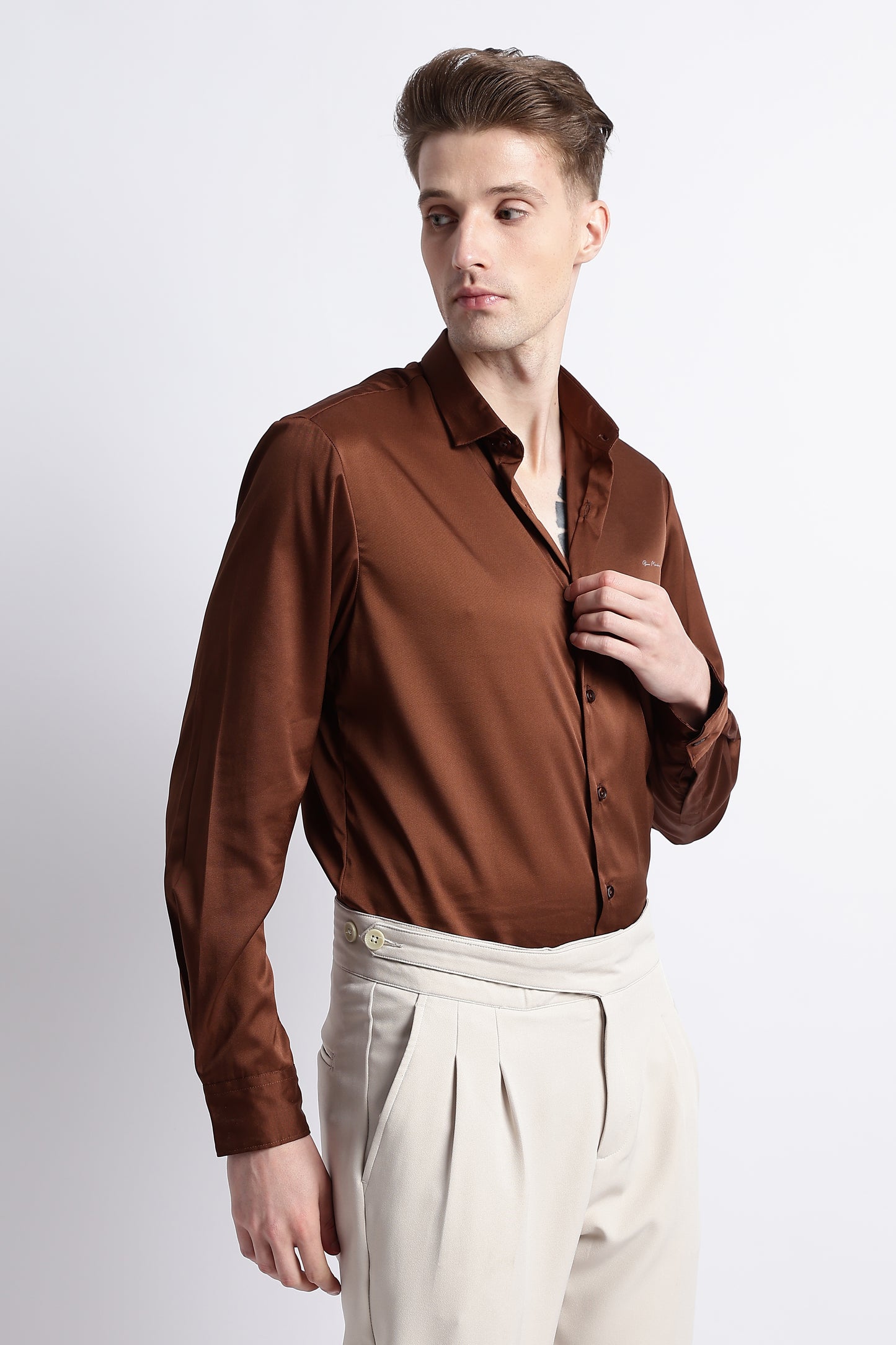 Smooth Satin Shirt Brown