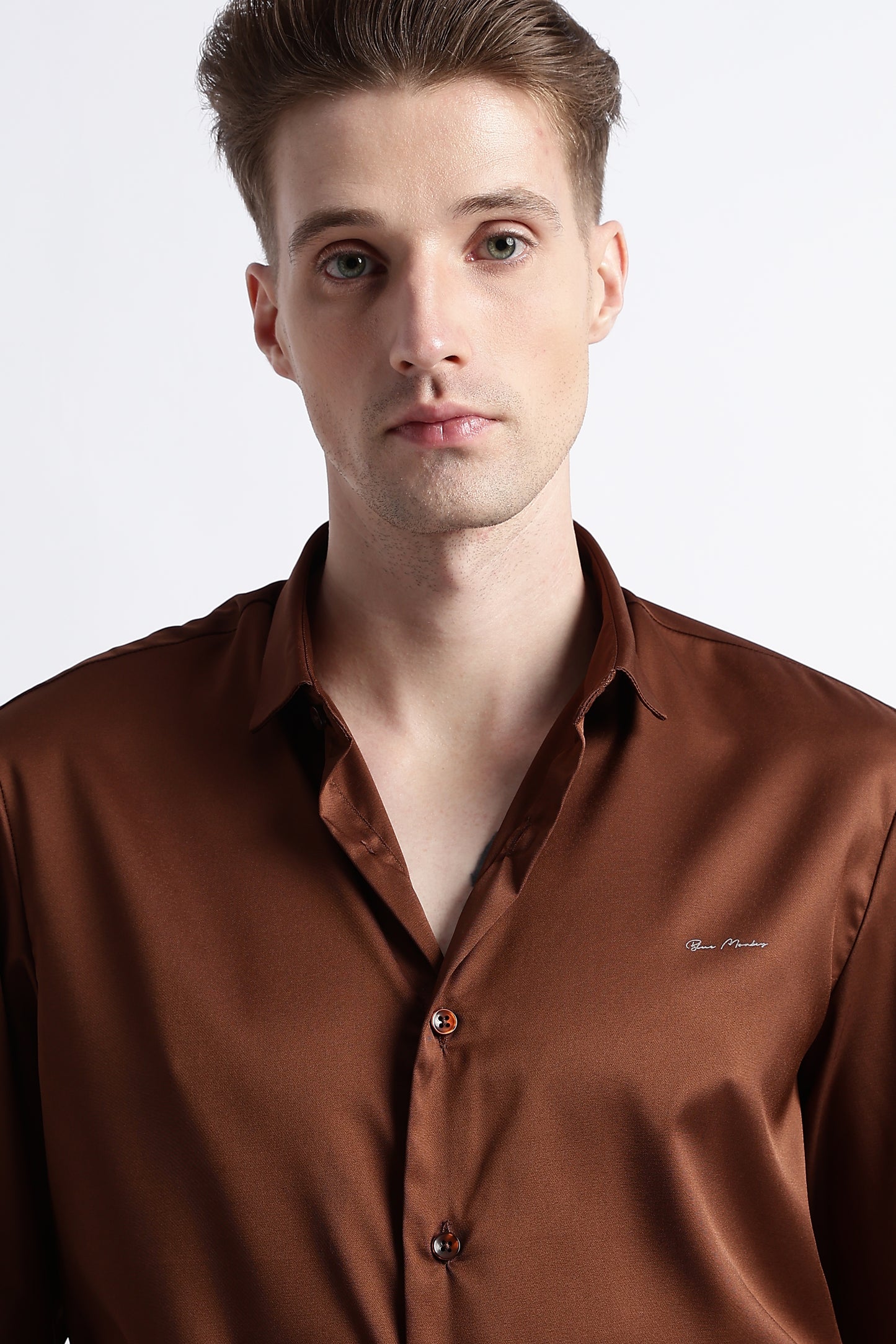 Smooth Satin Shirt Brown