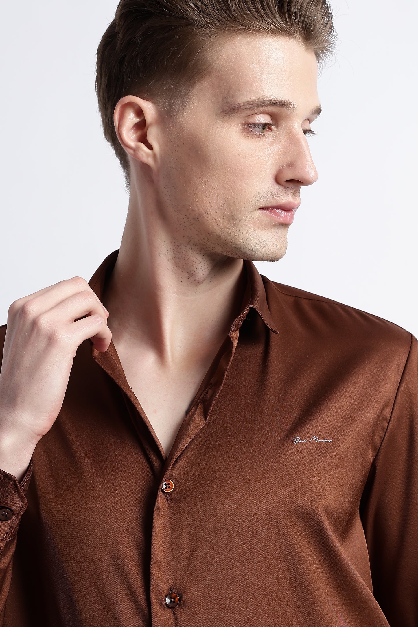 Smooth Satin Shirt Brown