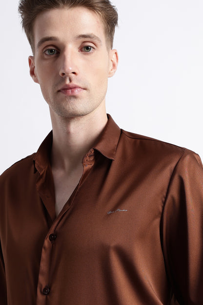 Smooth Satin Shirt Brown