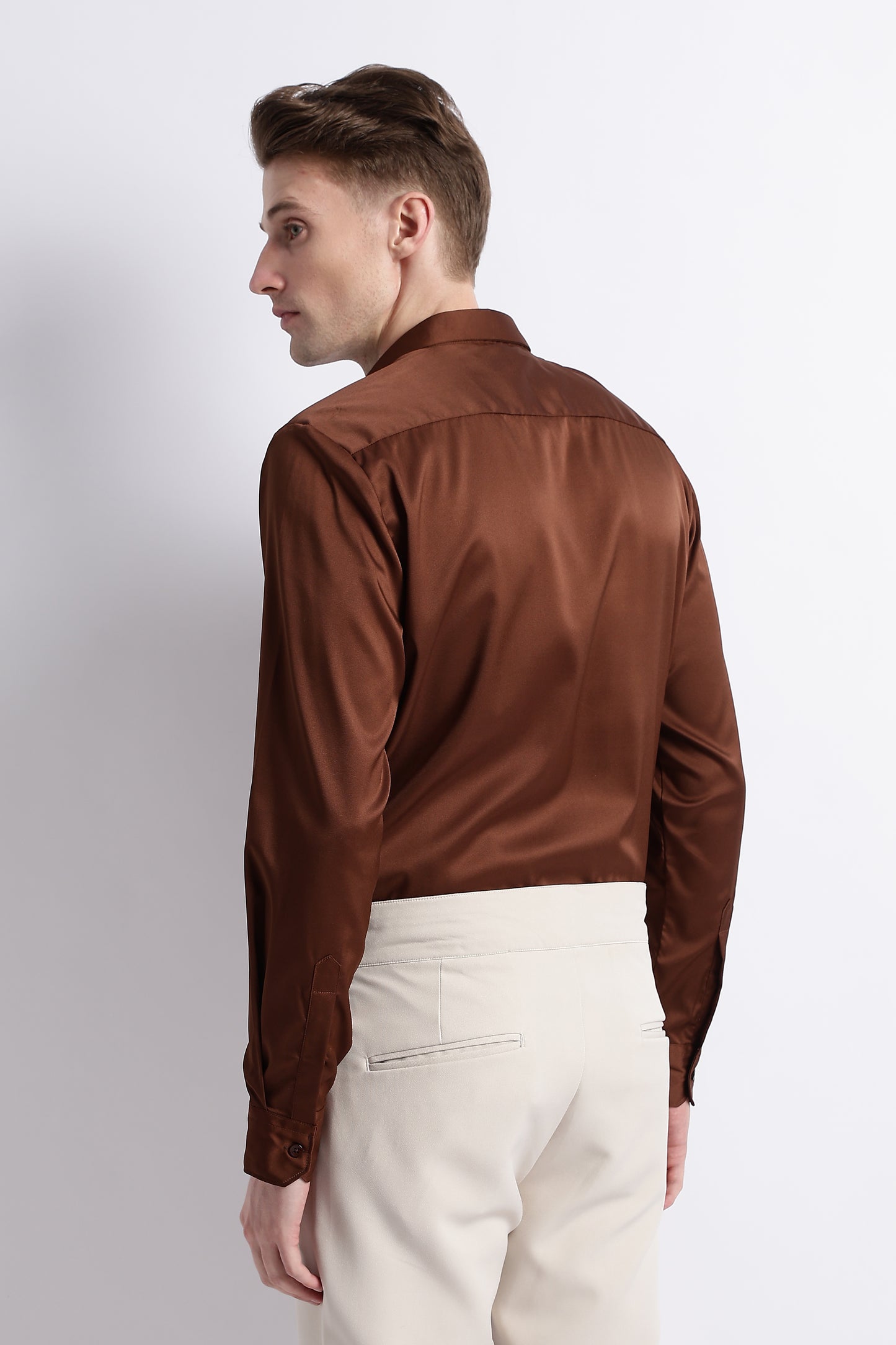 Smooth Satin Shirt Brown