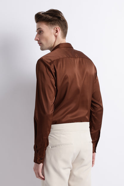 Smooth Satin Shirt Brown