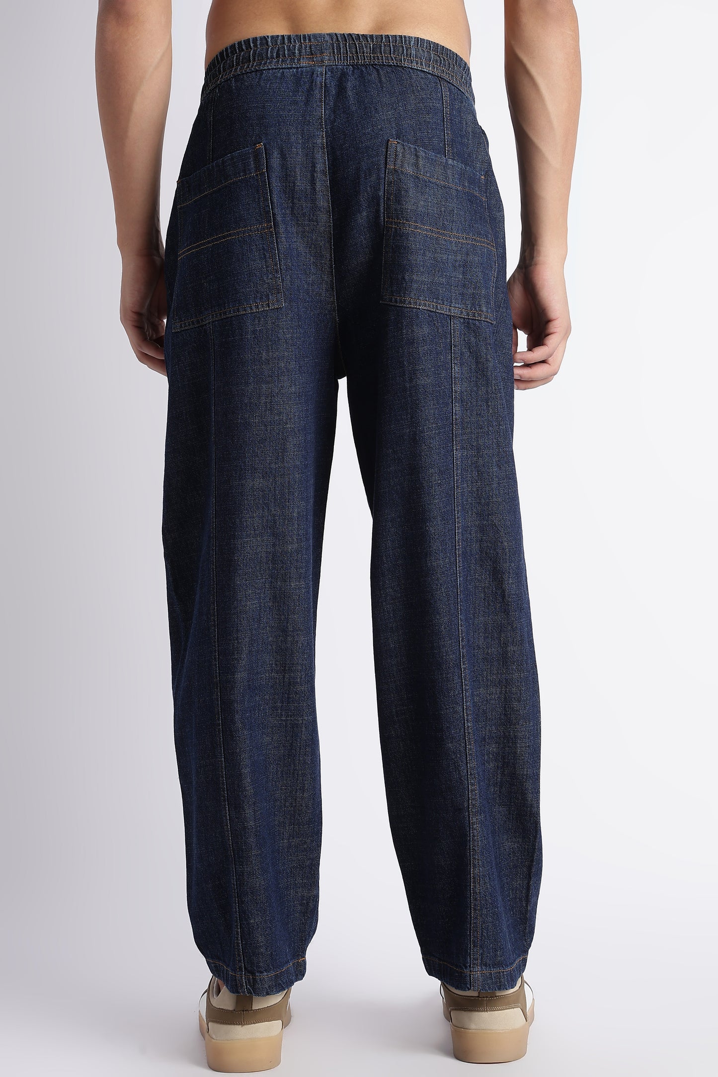 Indigo Wide-Leg Drawstring Denim Pants