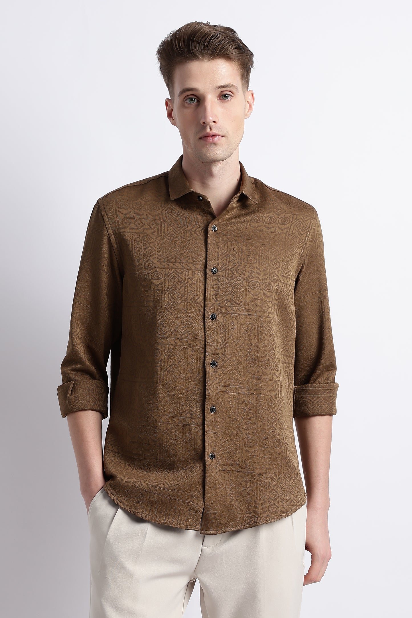 Textured Jacquard Shirt Brown