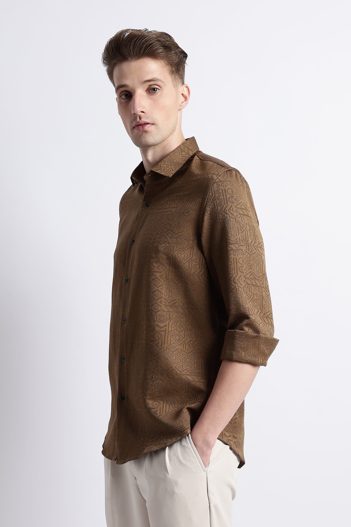 Textured Jacquard Shirt Brown