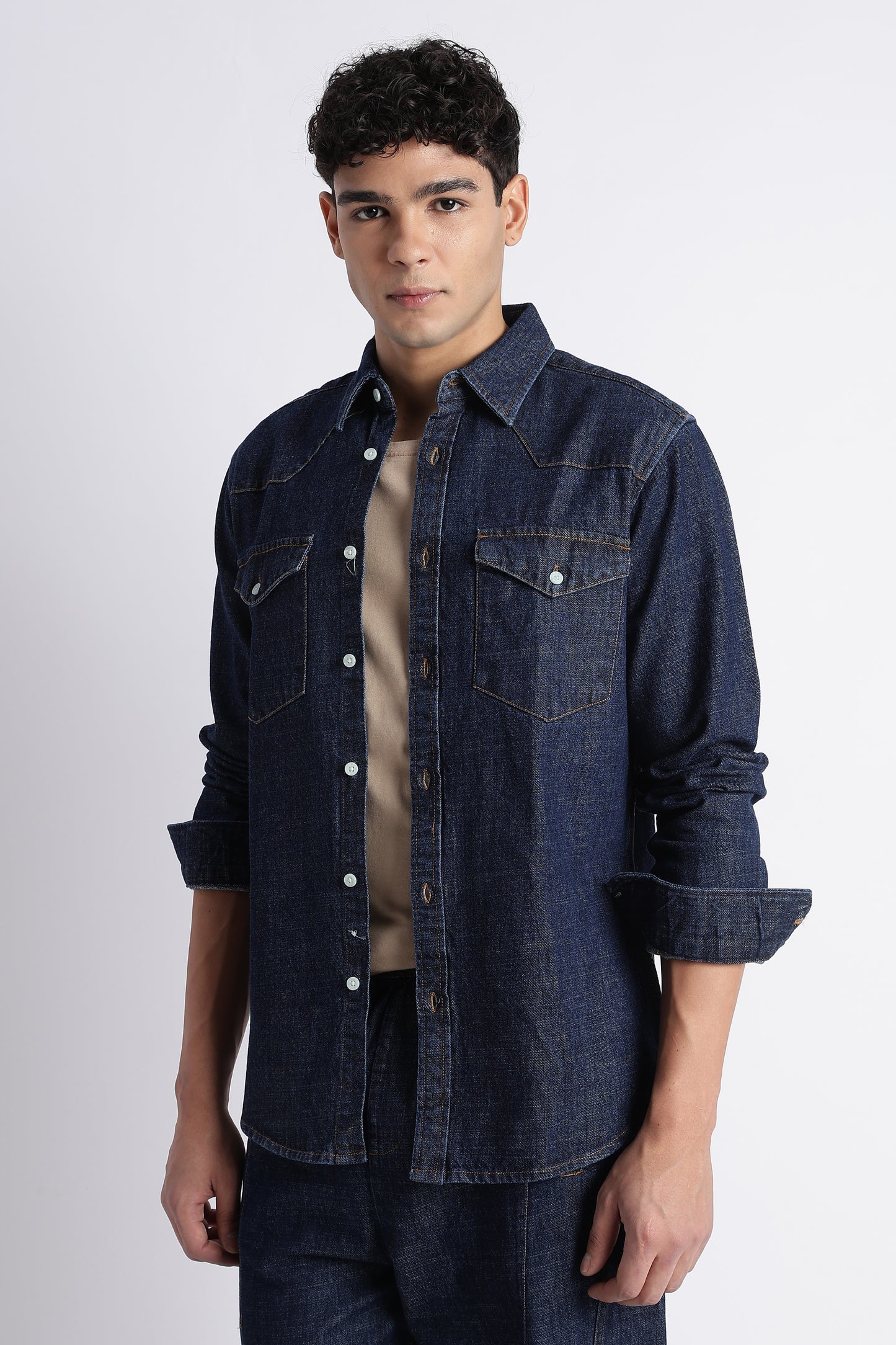 Indigo Western Denim Shirt for Men