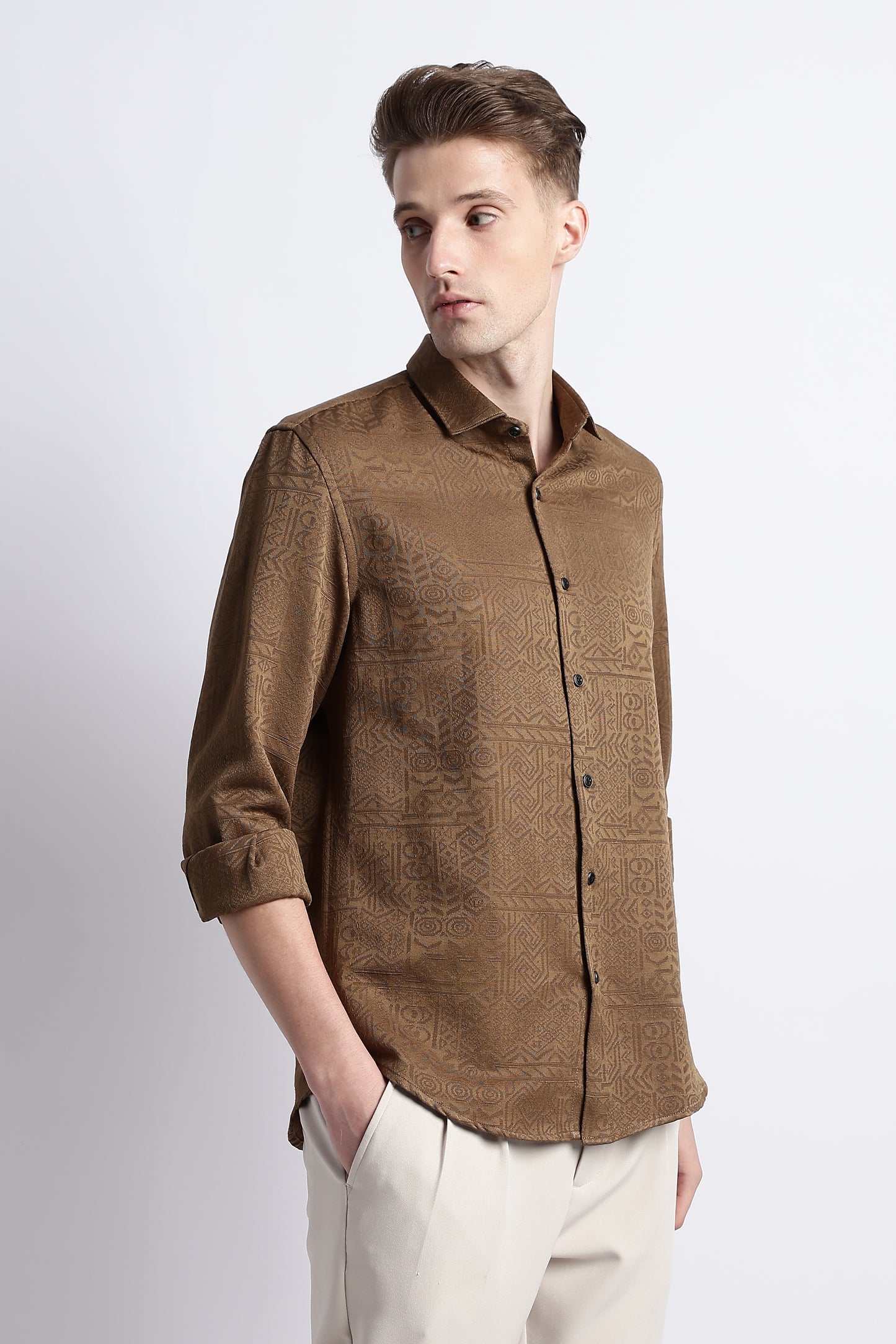 Textured Jacquard Shirt Brown