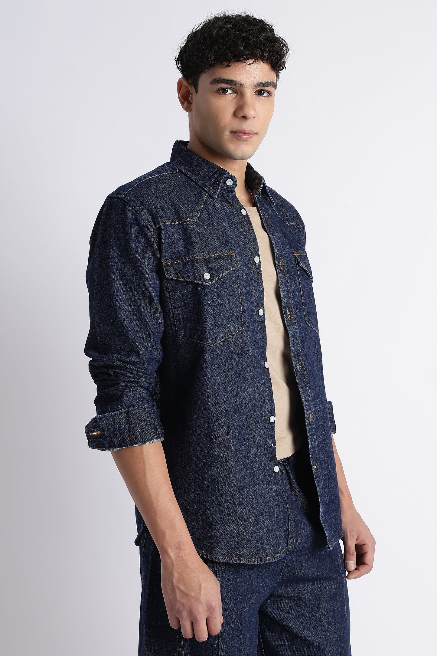 Indigo Western Denim Shirt for Men