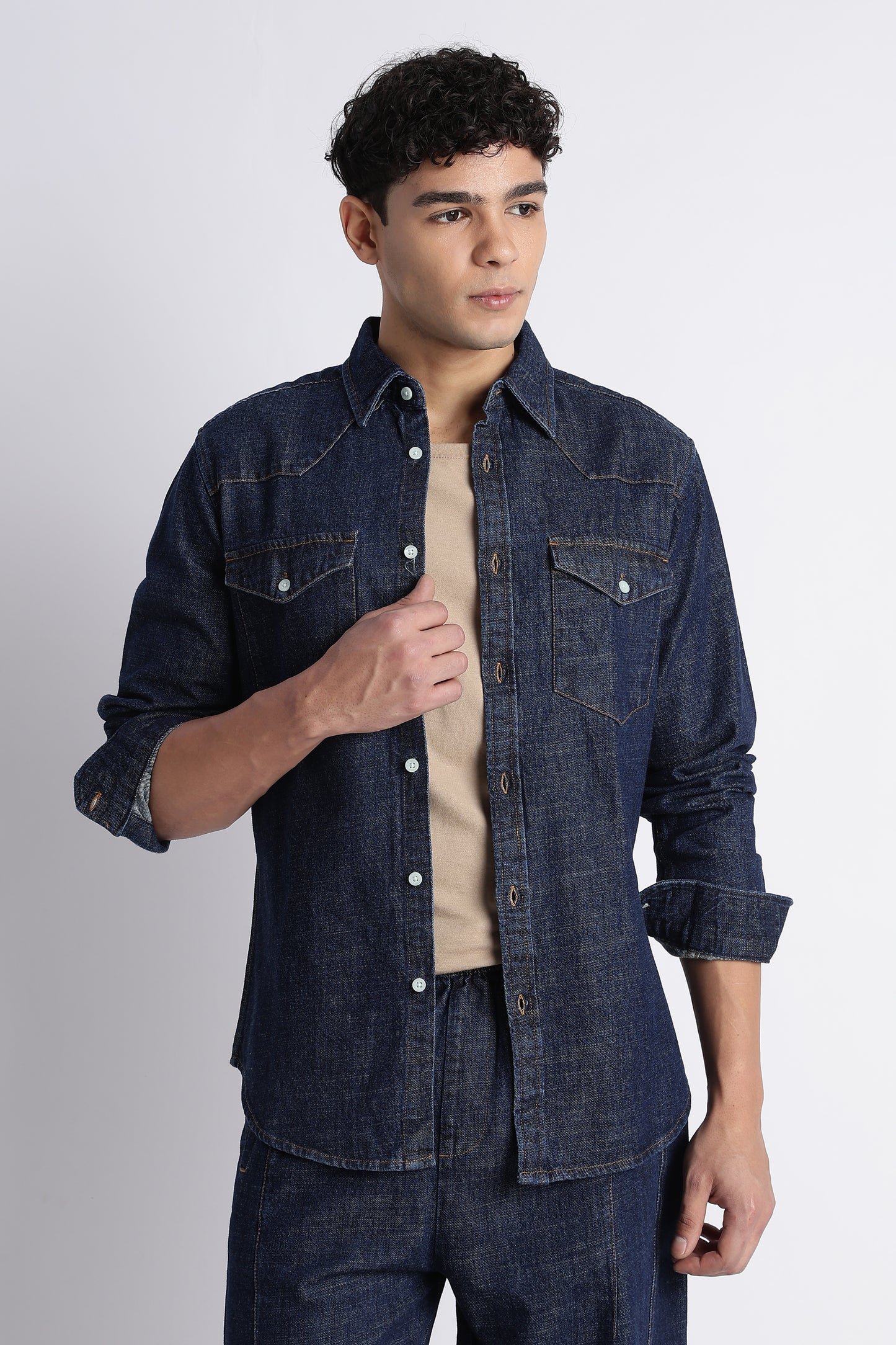 Indigo Western Denim Shirt for Men