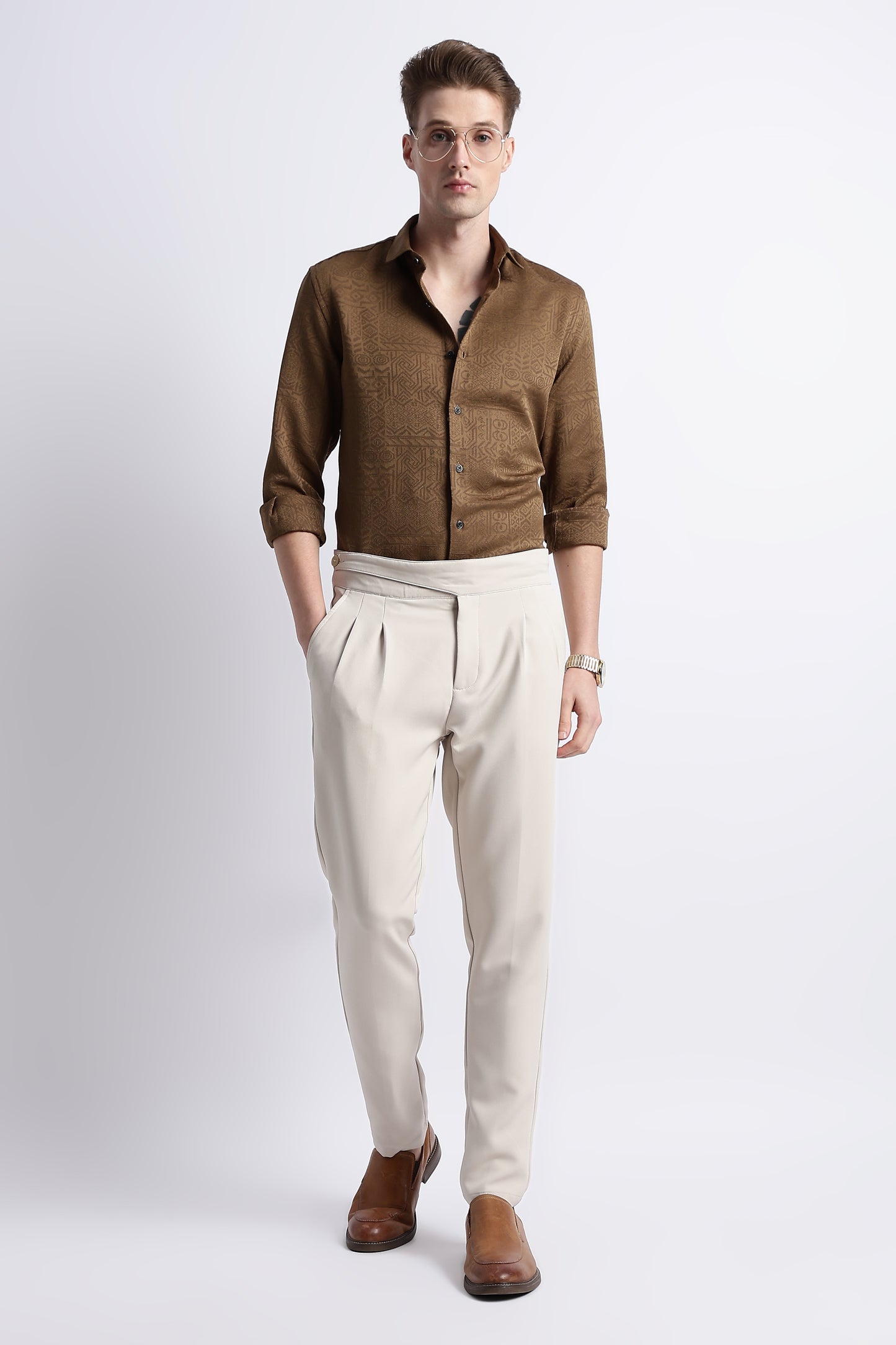 Textured Jacquard Shirt Brown