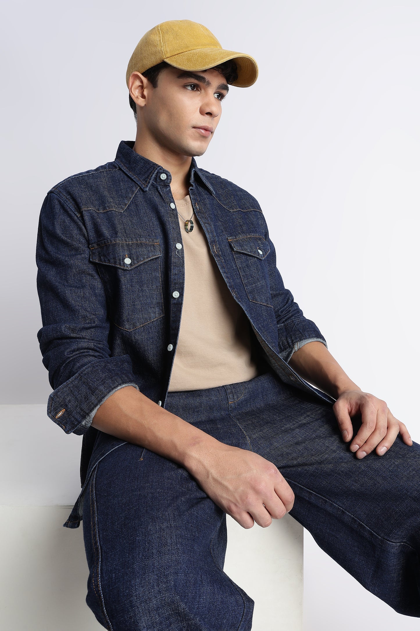 Indigo Western Denim Shirt for Men