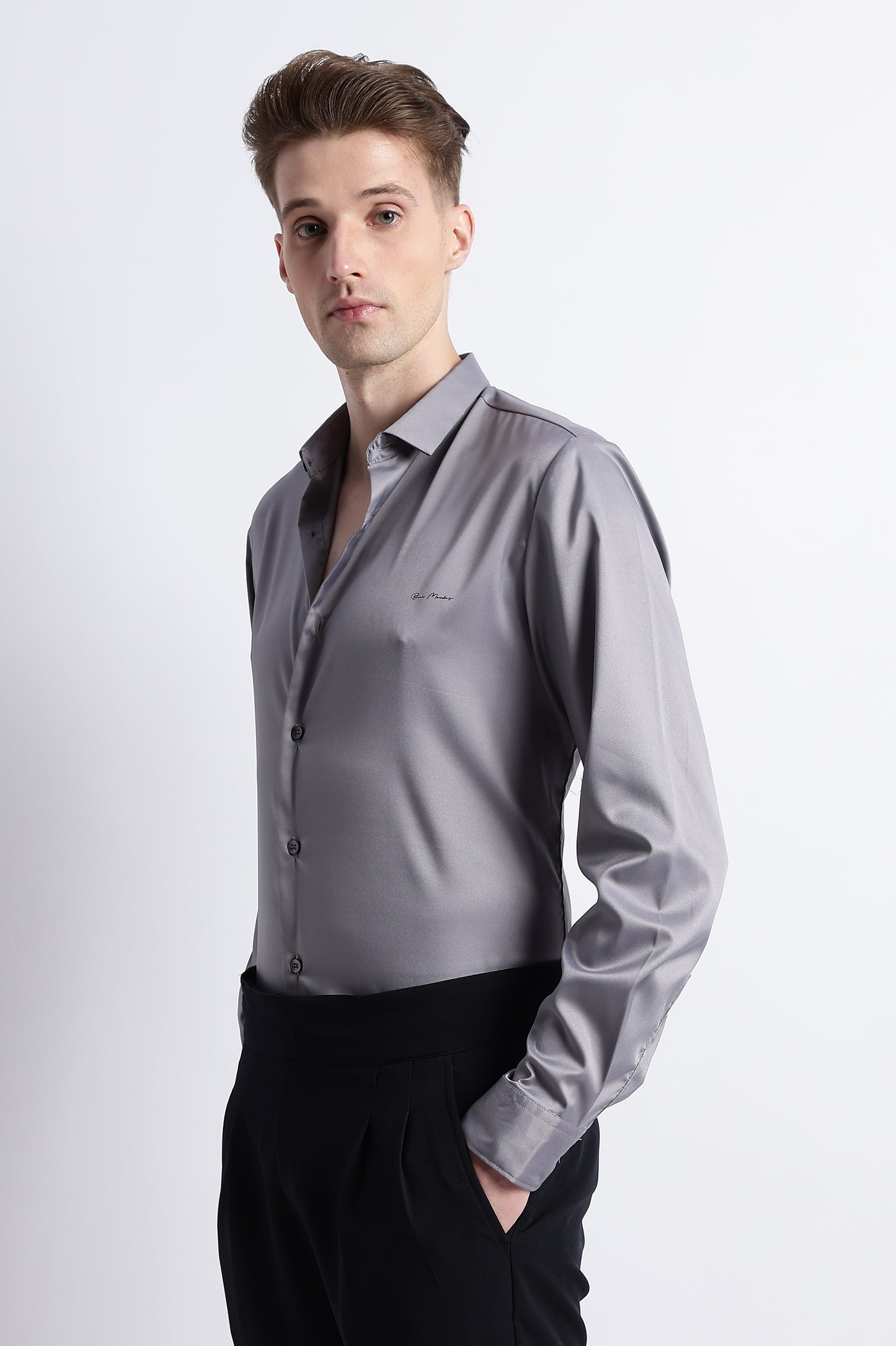 Smooth Satin Shirt Grey