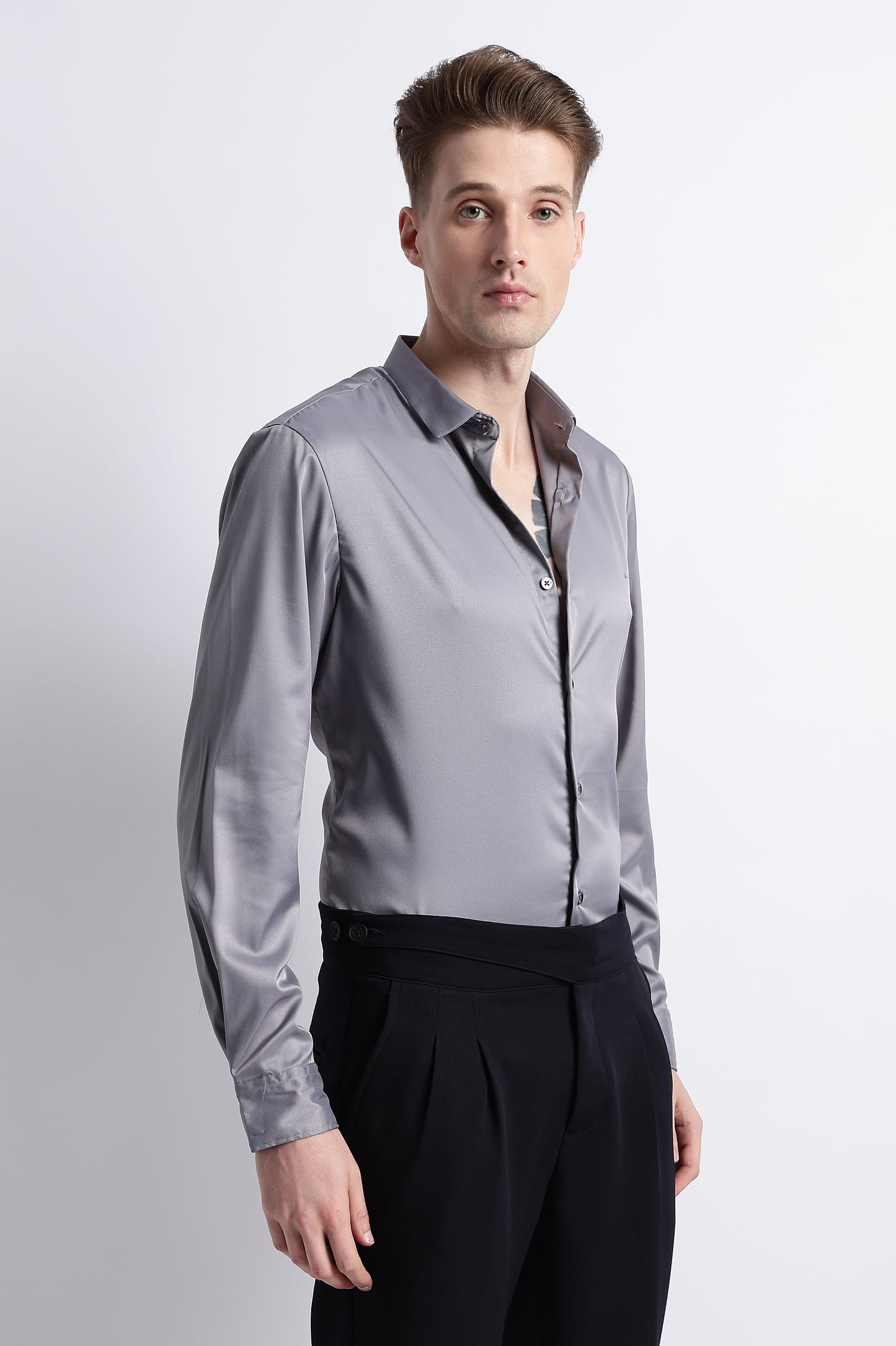Smooth Satin Shirt Grey