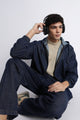 Indigo Denim Zip-Up Hoodie Jacket for Men