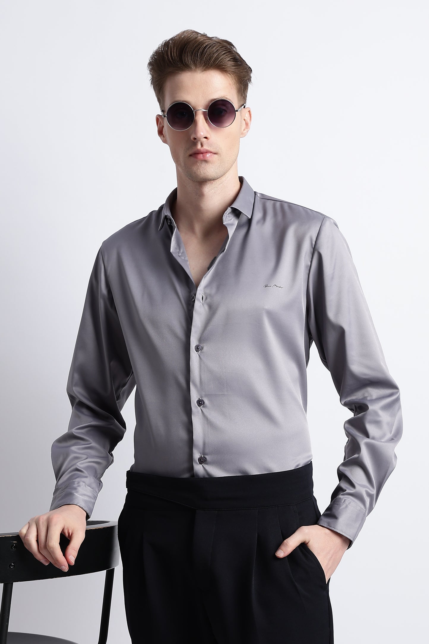 Smooth Satin Shirt Grey