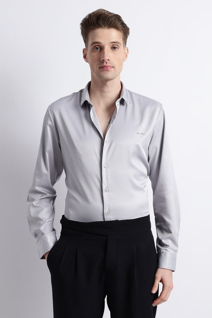 Smooth Satin Shirt Lt Grey
