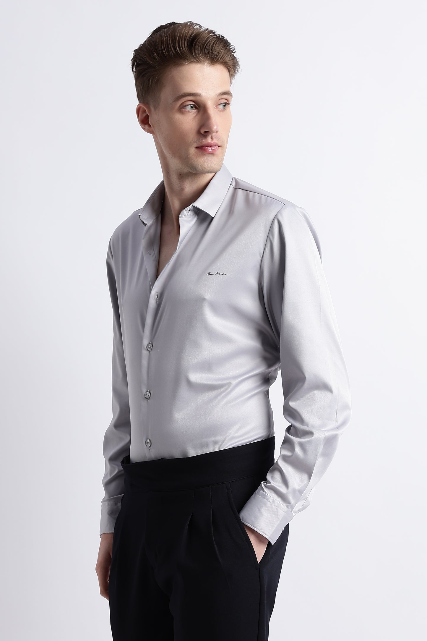 Smooth Satin Shirt Lt Grey