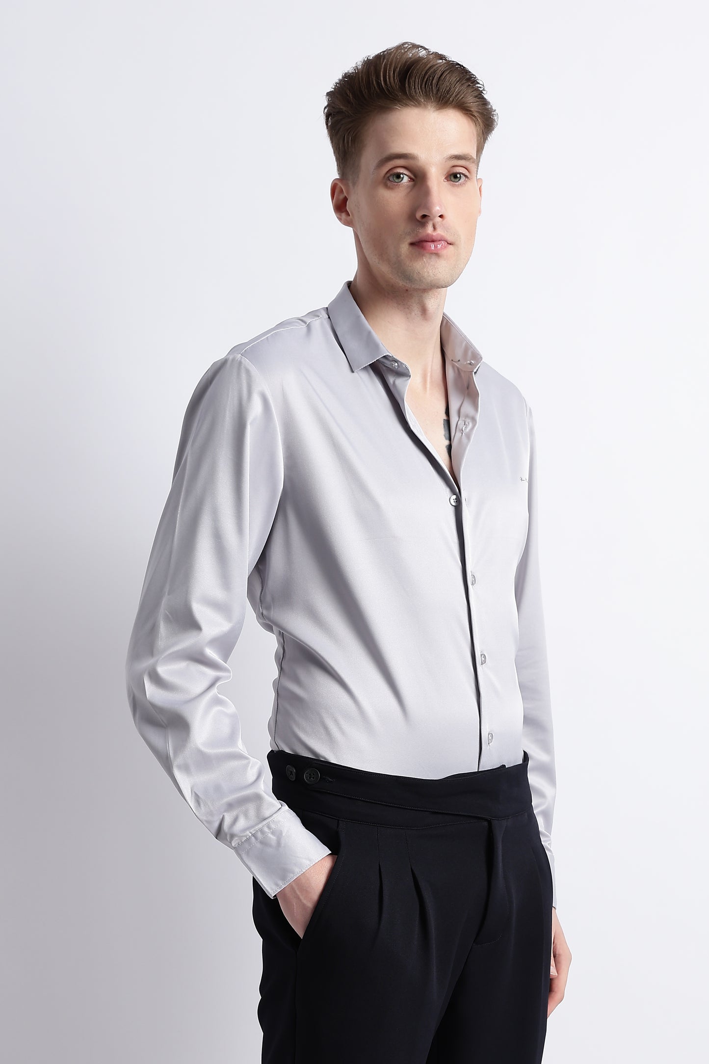 Smooth Satin Shirt Lt Grey