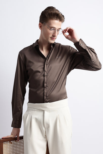 Smooth Satin Shirt Olive
