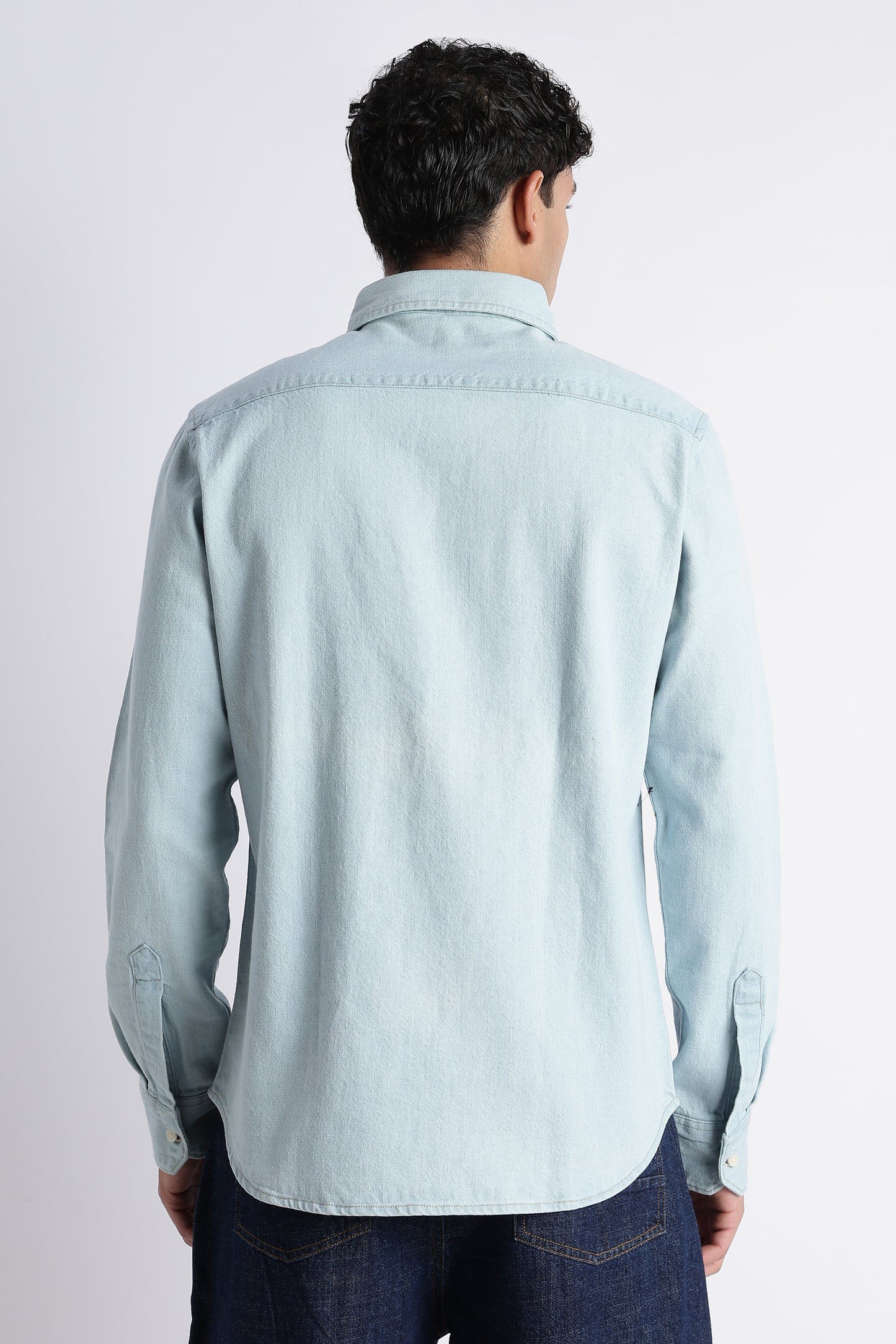 Ice Blue Western Denim Shirt for Men