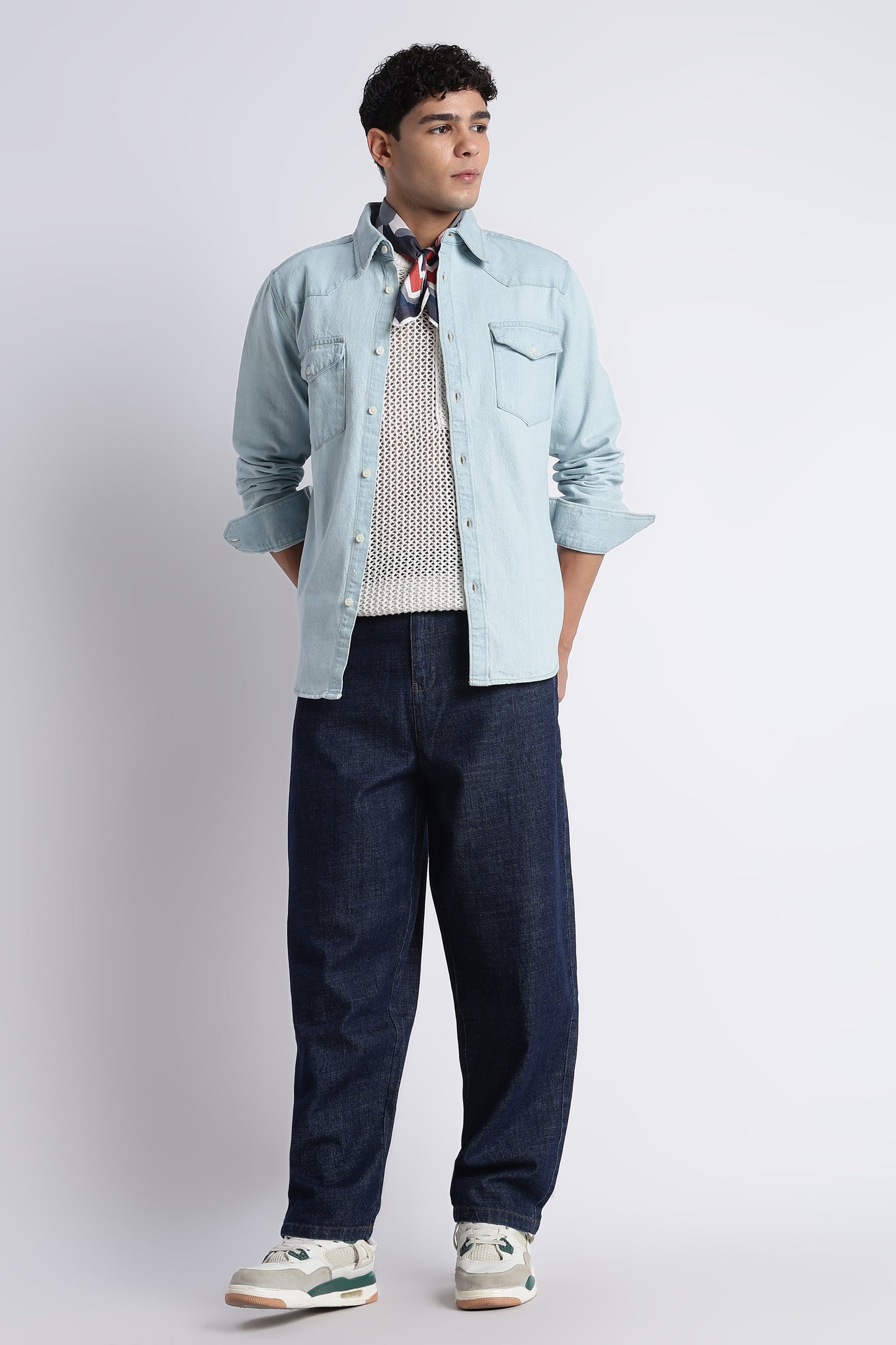 Ice Blue Western Denim Shirt for Men