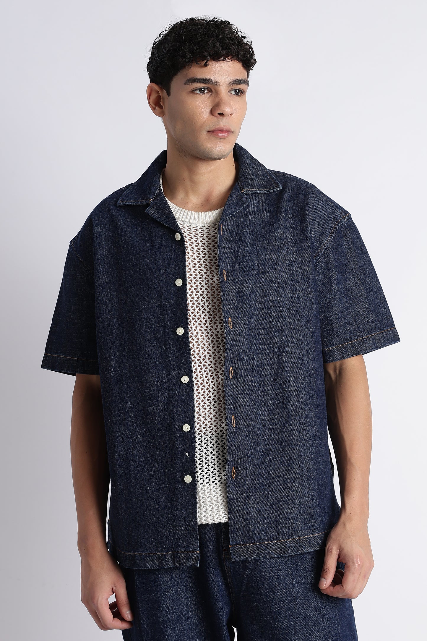 Indigo Denim Cuban Collar Shirt