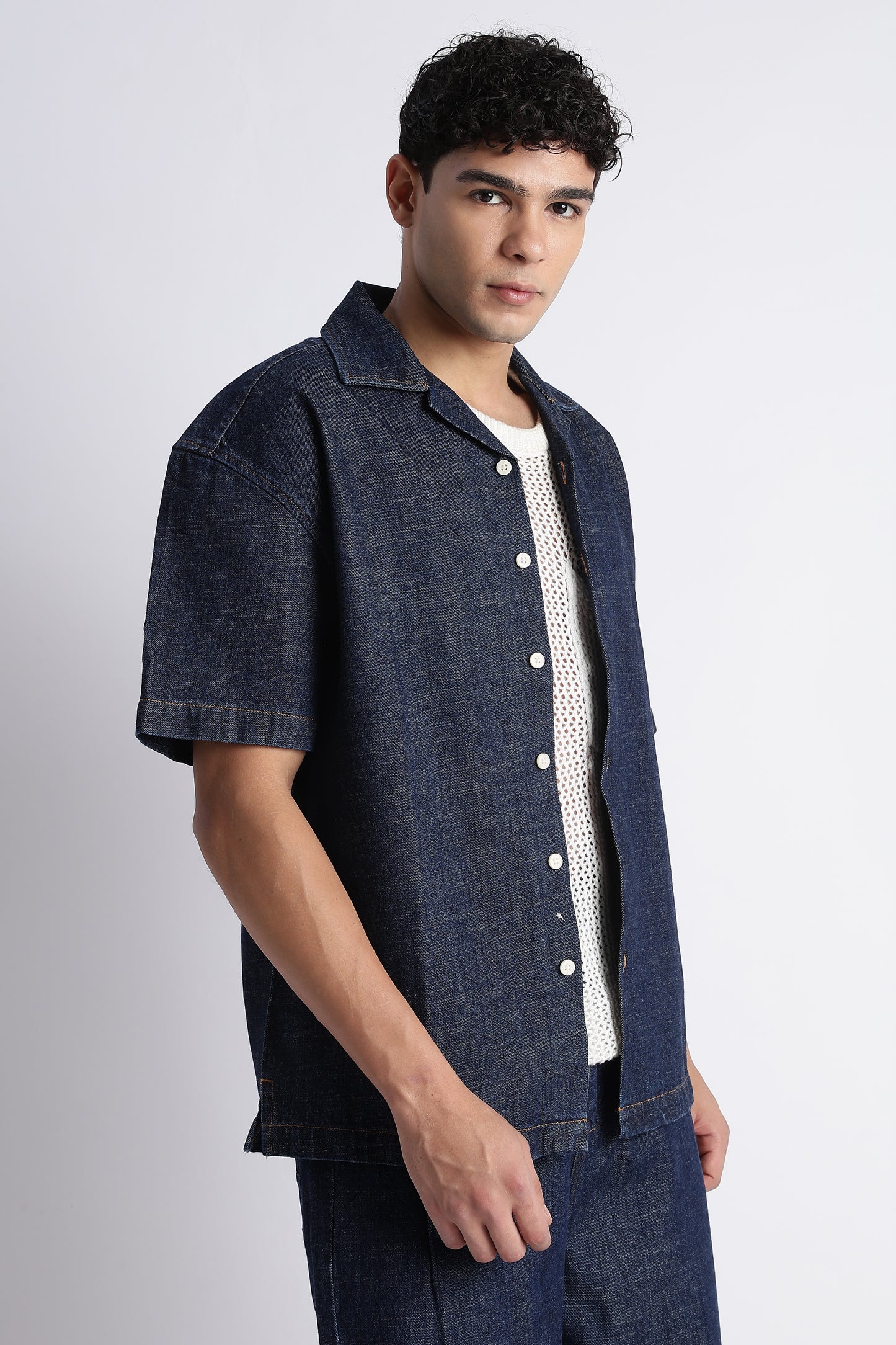 Indigo Denim Cuban Collar Shirt