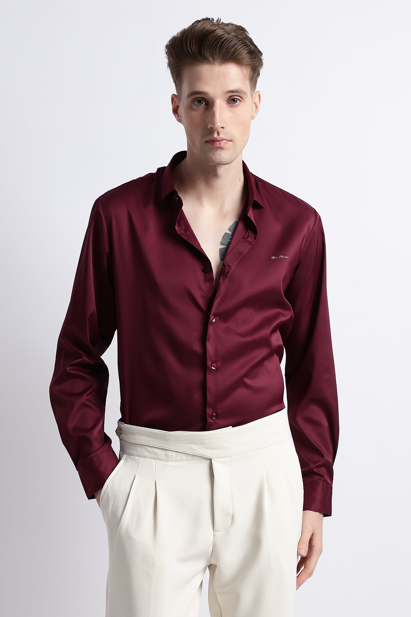 Smooth Satin Shirt Maroon