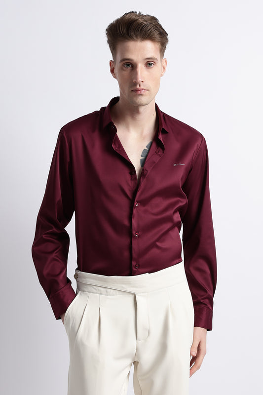 Smooth Satin Shirt Maroon