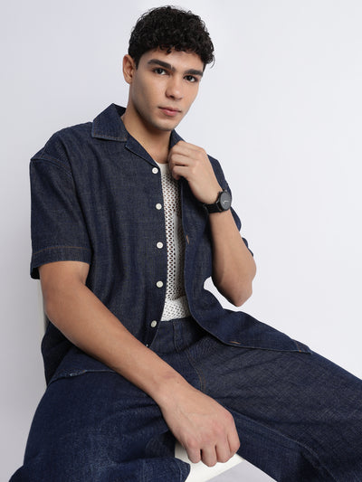 Indigo Denim Cuban Collar Shirt
