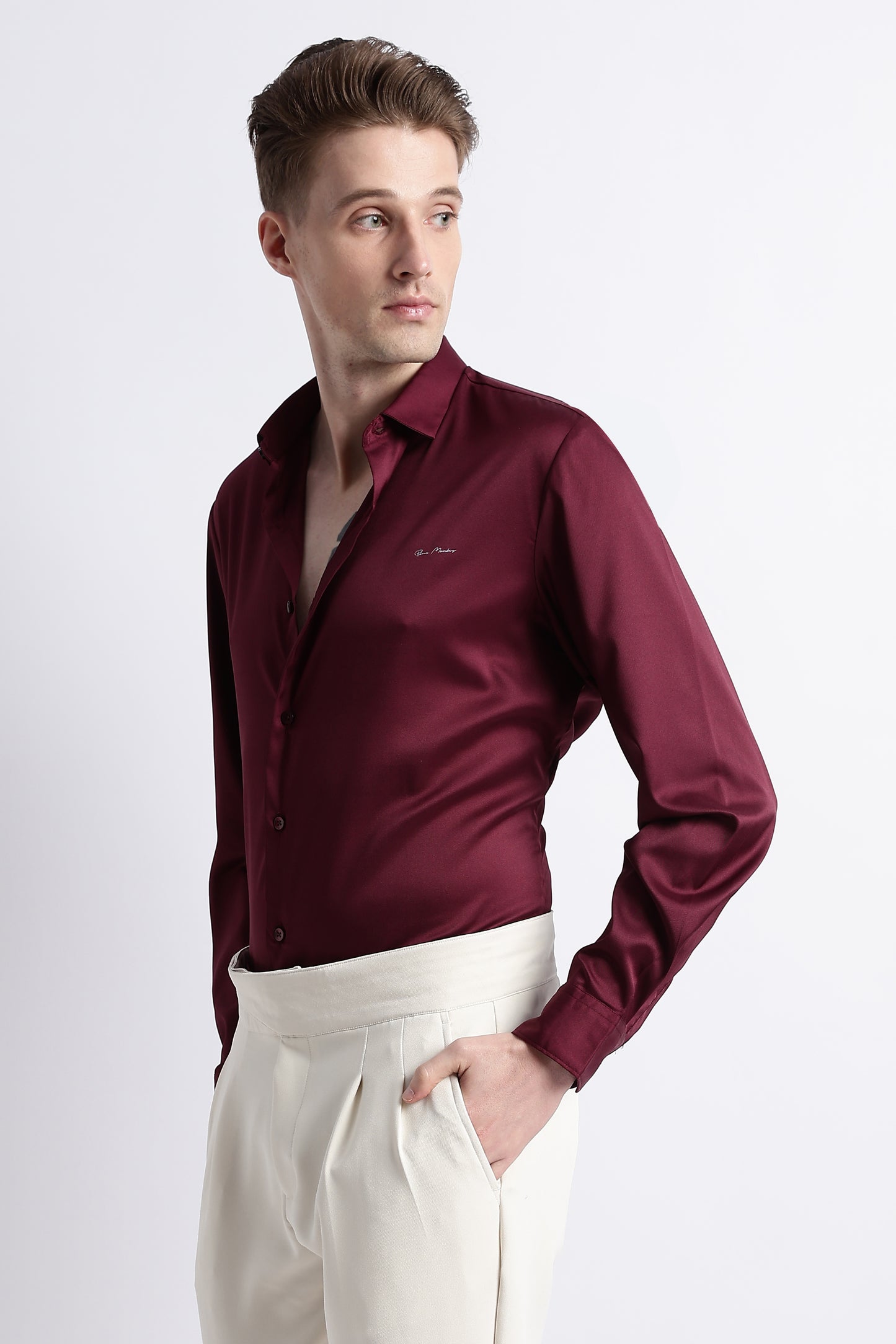 Smooth Satin Shirt Maroon