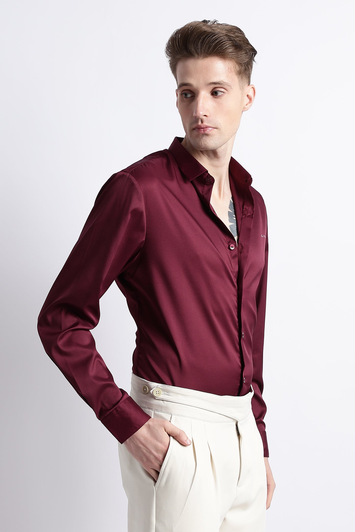 Smooth Satin Shirt Maroon