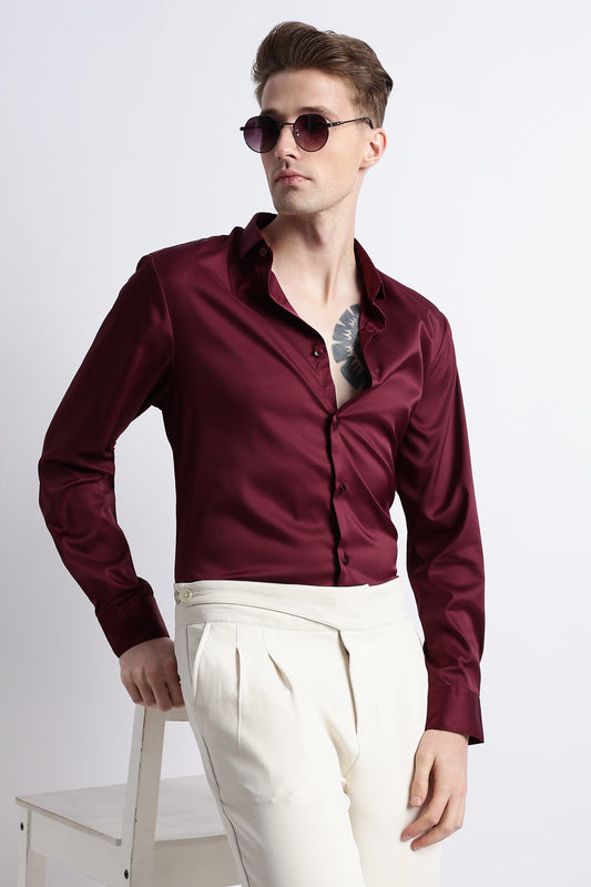 Smooth Satin Shirt Maroon
