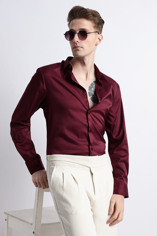 Smooth Satin Shirt Maroon