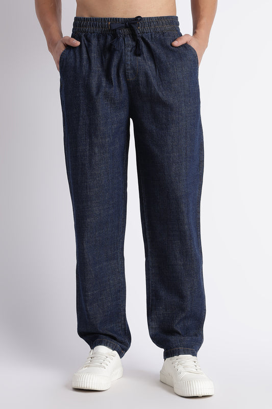 Men's Dark Blue Denim Drawstring Pyjamas - Relaxed Fit