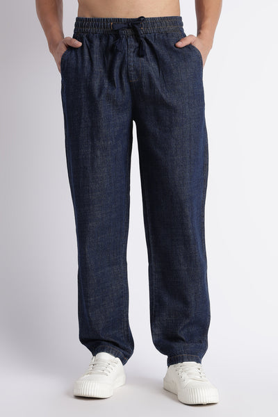 Men's Dark Blue Denim Drawstring Pyjamas - Relaxed Fit