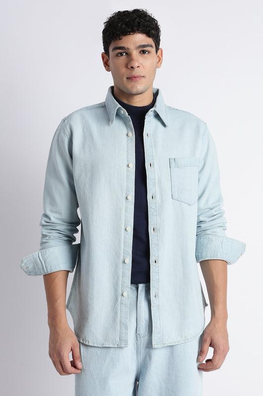 Men's Ice Blue Everyday Denim Shirt - Single Pocket
