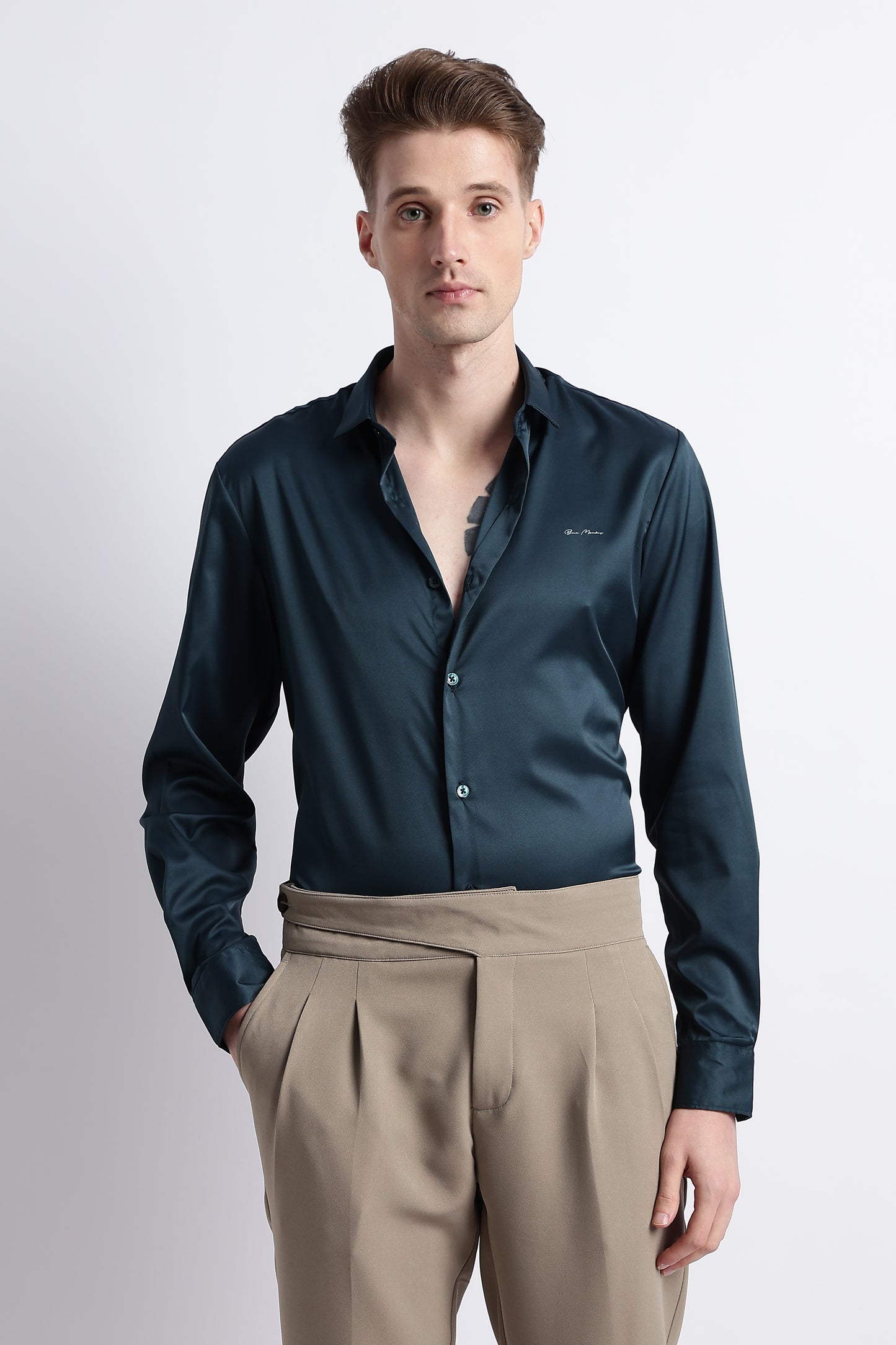 Smooth Satin Shirt R Green